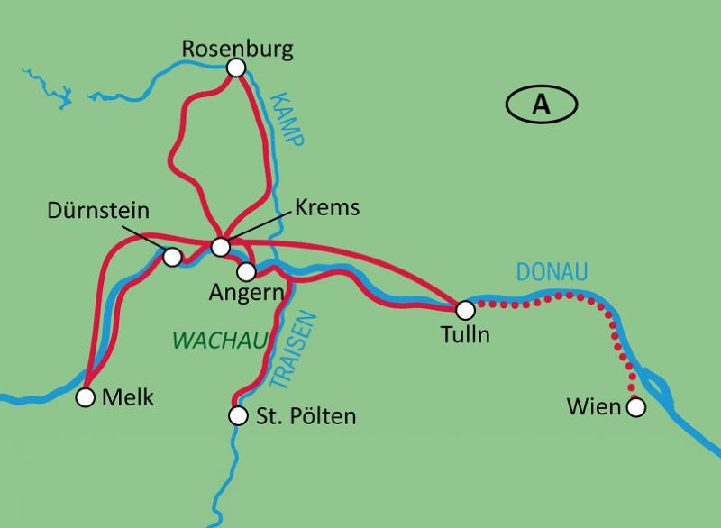 map Wachau - 3 rivers - Centre-Based Tour