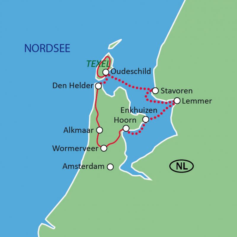 Karte Nordholland mit Rad + Schiff Serena