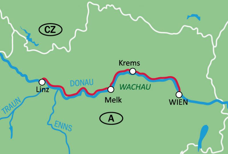 Karte Donauradweg Familientour / Linz - Wien