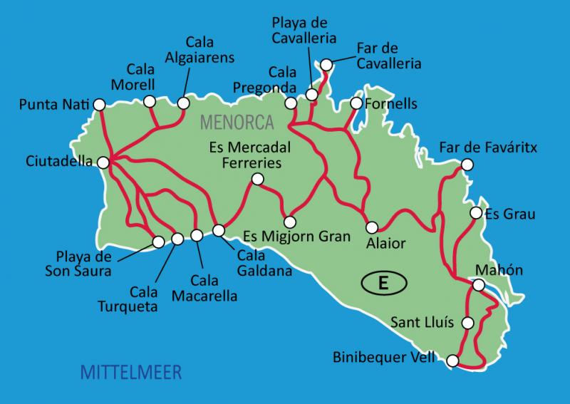 Karte Menorca Rundfahrt