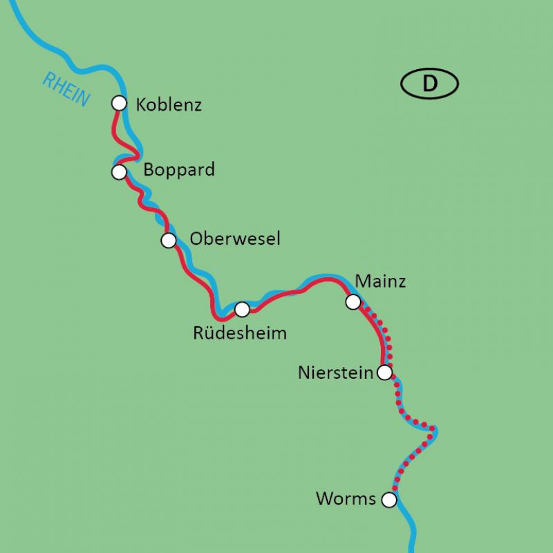 Karte Genussradeln am Rhein Koblenz-Mainz 
