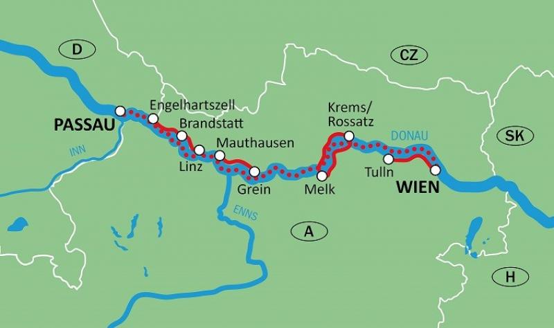 Karte Donauimpressionen mit Rad & Schiff - Passau-Wien-Passau