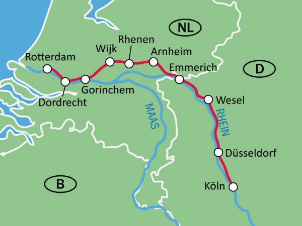 Tourenverlauf Niederrhein mit Rad + Schiff