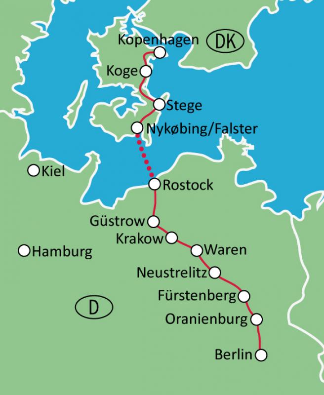 Karte Berlin - Kopenhagen
