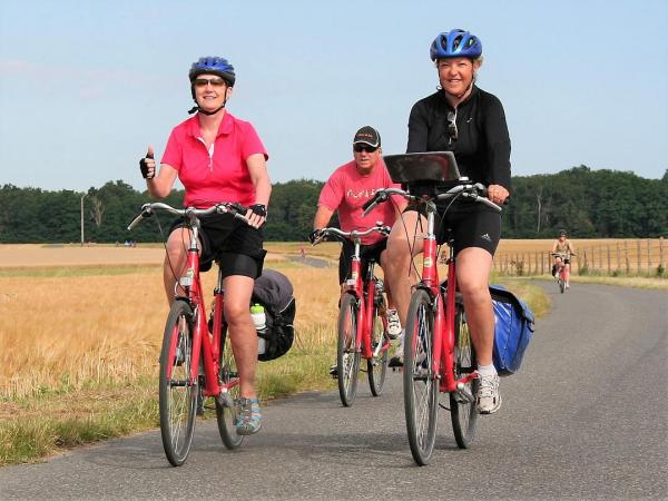 Radfahrer zwischen Weizenfeldern