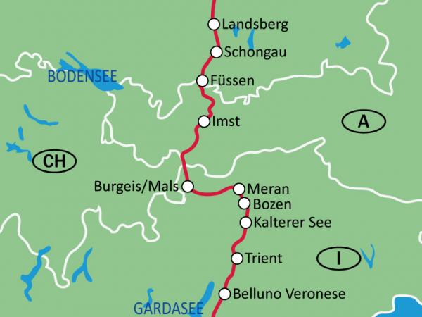 Tourkarte Augsburg - Meran/Bozen/Verona