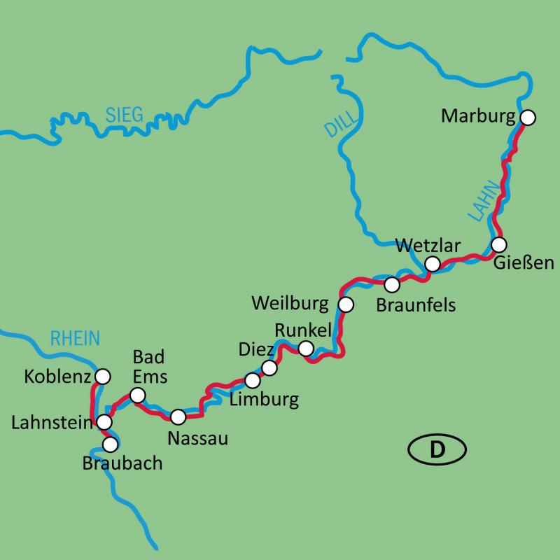Route Lahnradweg Marburg - Koblenz