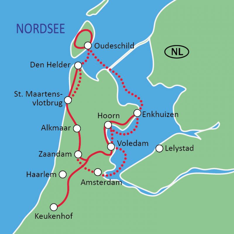 Karte Rad und Segeln zu Hollands Tulpenblte