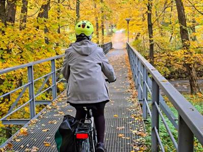 Radfahren durch Herbstlaub