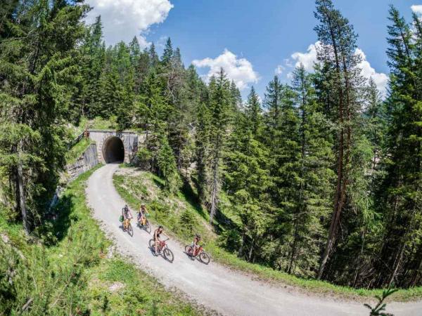 Cyclists on the Dolomites cyclepath