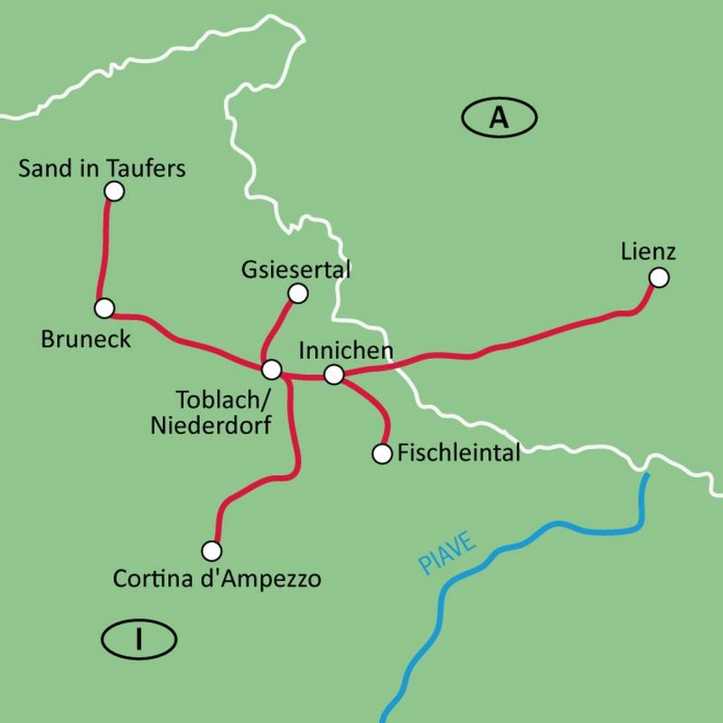 Karte Dolomiten Sternfahrt
