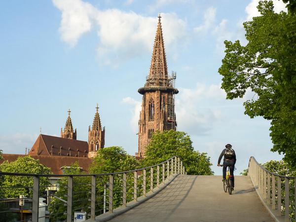 Freiburger Münster mit Radfahrer