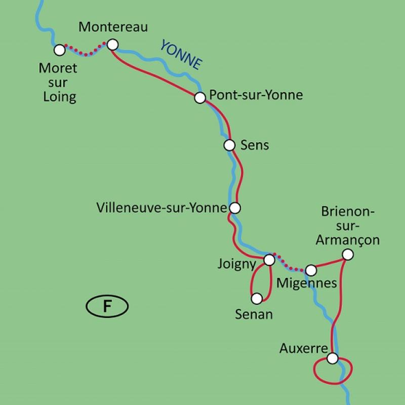 Karte Nordburgund mit Rad + Schiff