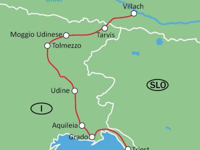 Karte Alpe Adria Radweg Villach Triest