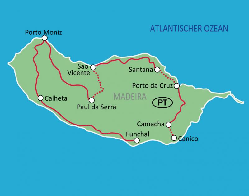 Map of Madeira roundtrip