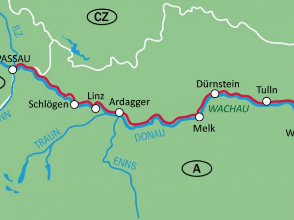 Karte Donauradweg Passau - Wien / Deluxe