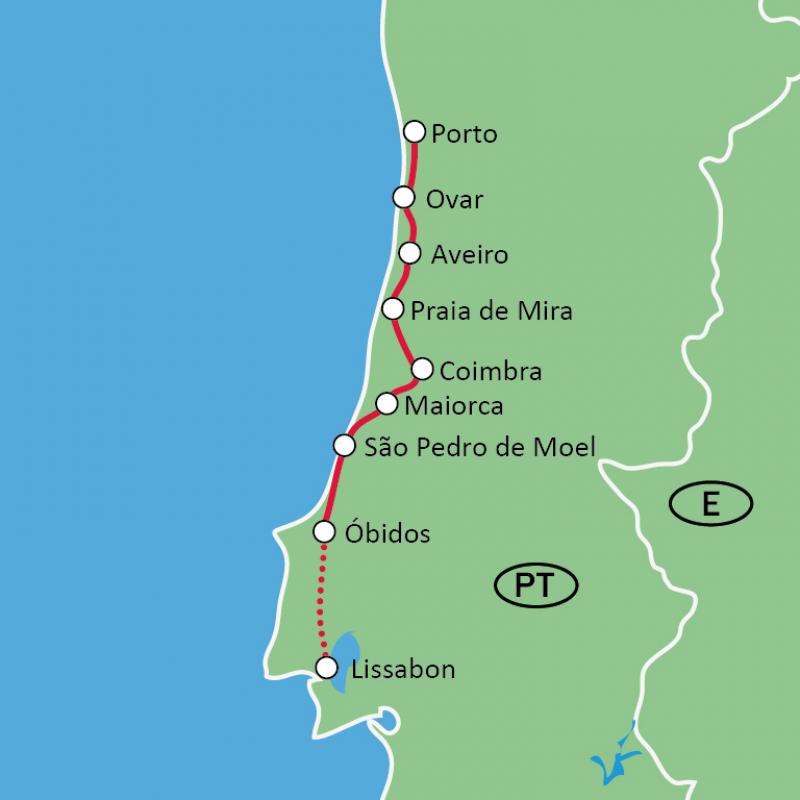 Karte Porto Lissabon