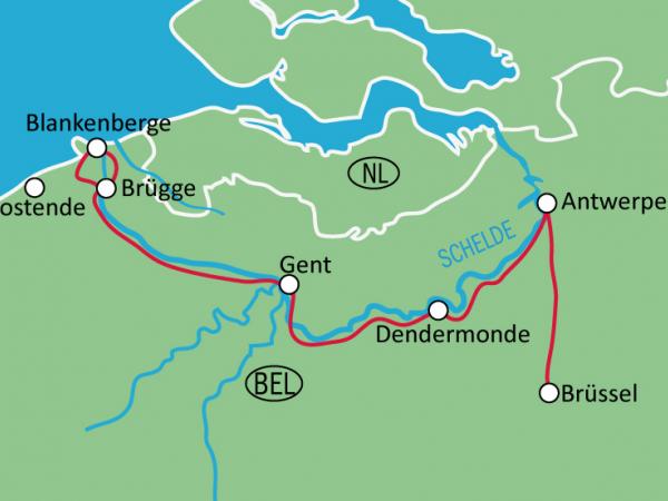 Karte Flandern mit Rad & Schiff