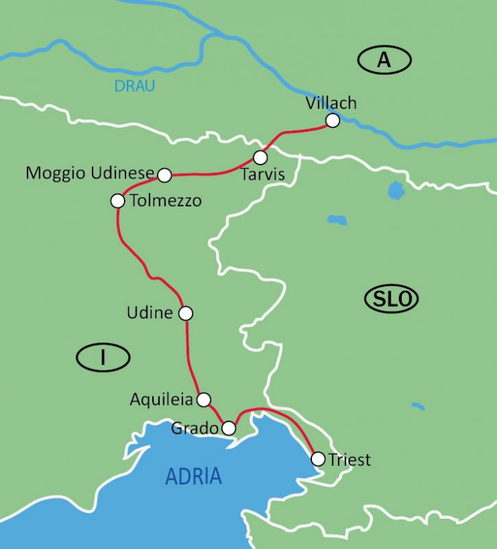 Karte Alpe Adria Radweg Villach Triest