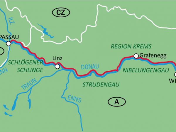 Karte Donauradweg Passau - Wien / Habsburger