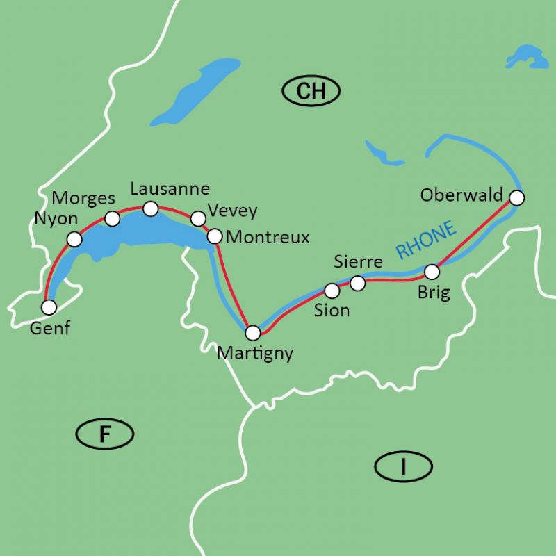 Karte Schweizer Rhôneradweg