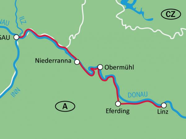 Karte Donauradweg Familientour / Passau - Linz