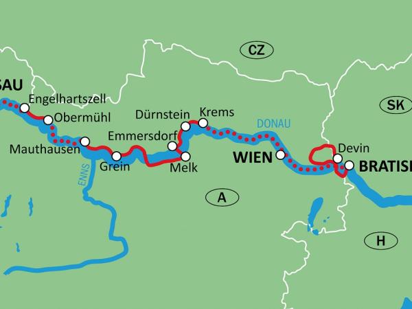 Karte Donau mit Rad und Schiff - Passau-Wien-Passau