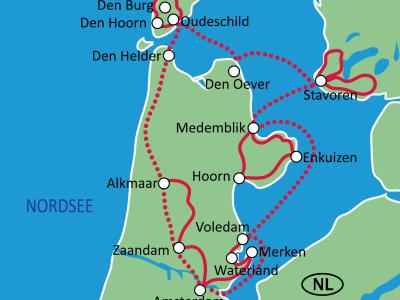 Karte Holland-Nordroute Rad + Schiff