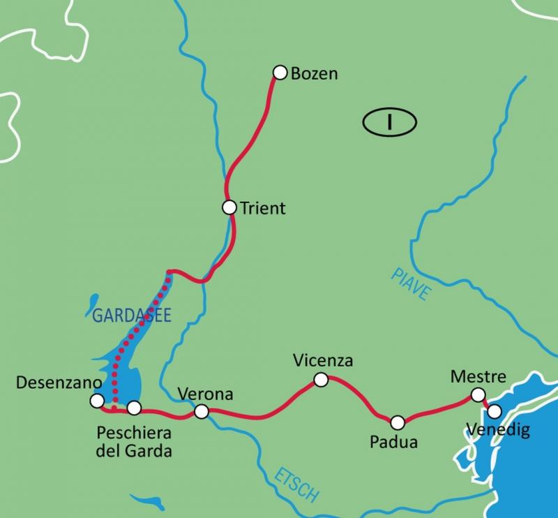 Karte Bozen - Venedig