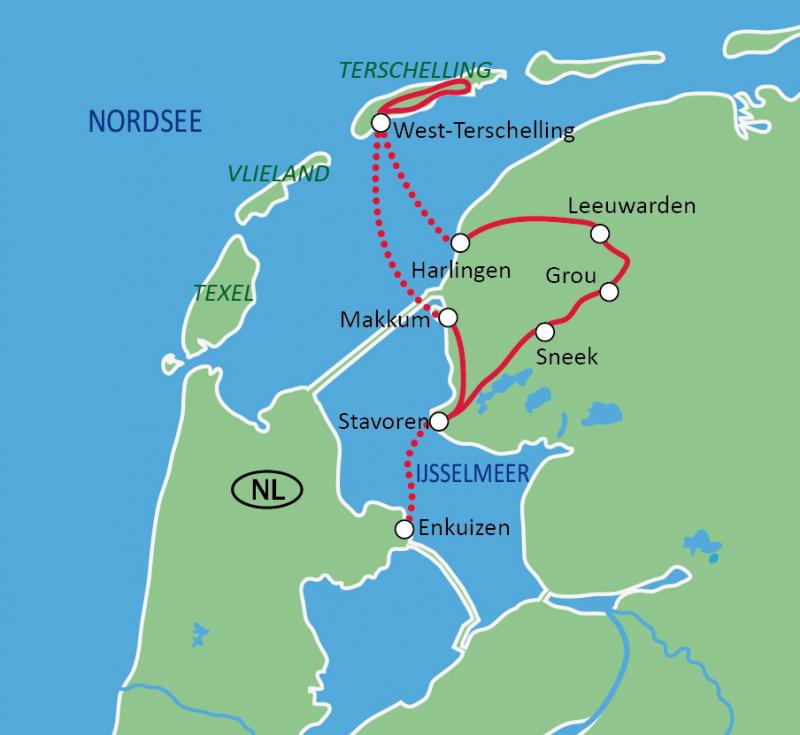 Karte Frieslands historische Stdte mit Rad + Schiff