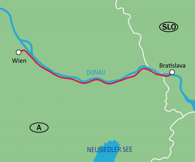 Karte Donauradweg Wien-Bratislava
