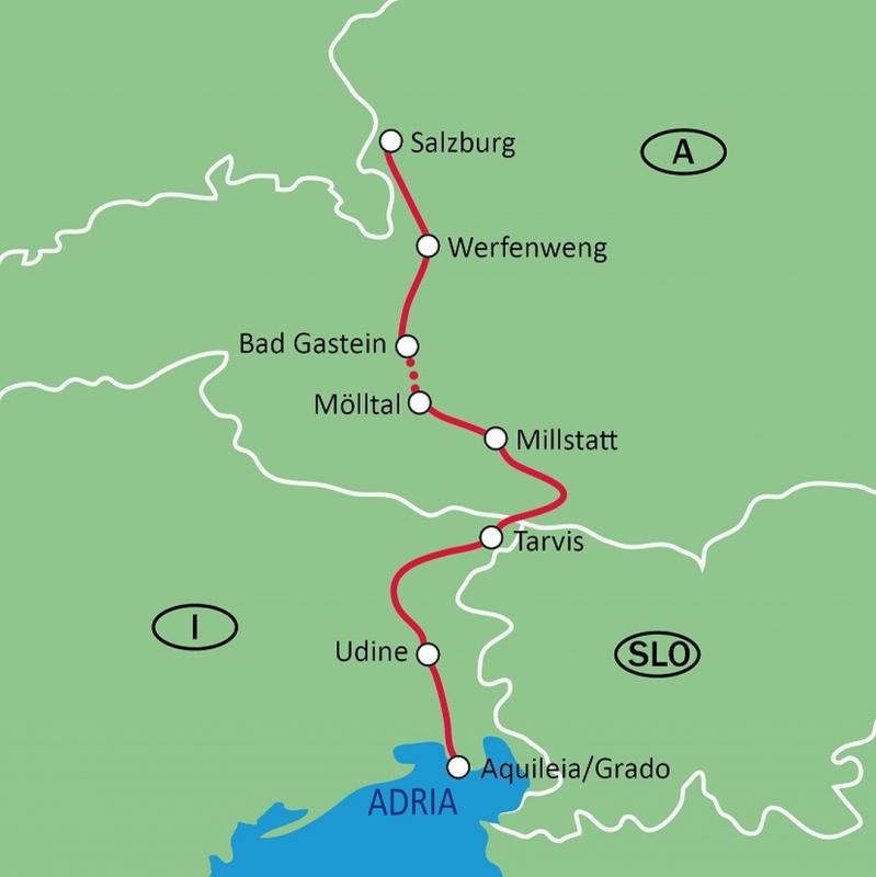 Karte Alpe Adria Radweg Salzburg-Grado