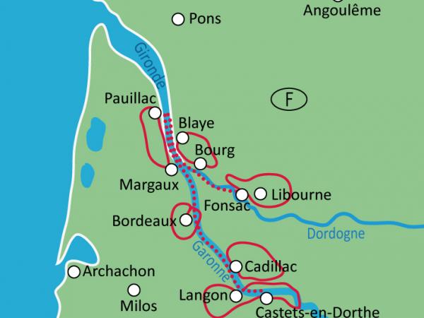Karte Bordeaux mit Rad + Schiff