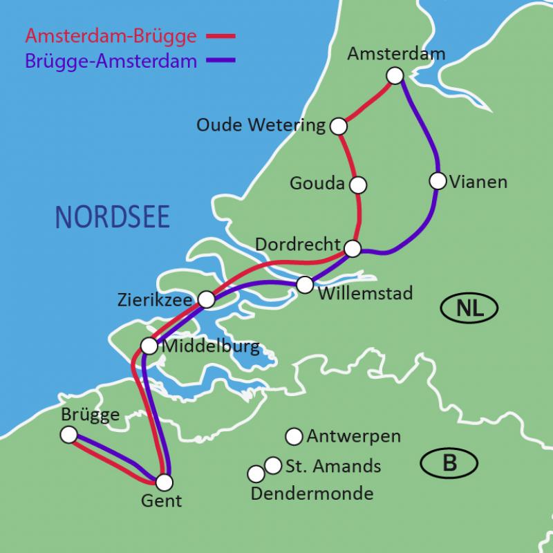 Route Amsterdam Brgge und v.v.