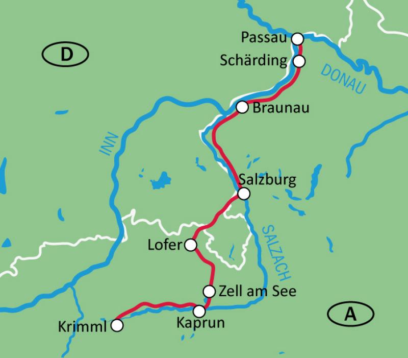 Karte Krimml-Passau