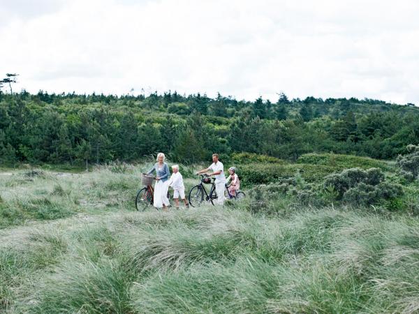 Radfahrerfamilie in der Dnenlandschaft in Nordseeland