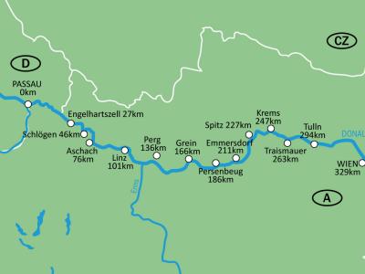 Karte Donauradweg Passau - Wien  / à la Carte - Kategorie B