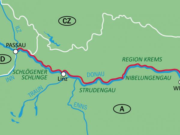 Karte Donauradweg Passau - Wien / Bummlertour