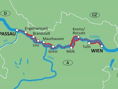 Karte Donauimpressionen mit Rad & Schiff - Passau-Wien-Passau