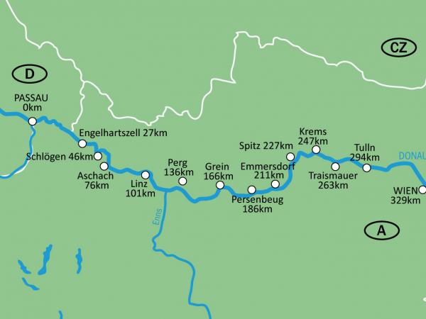 Karte Donauradweg Passau - Wien  /  la Carte - Kategorie