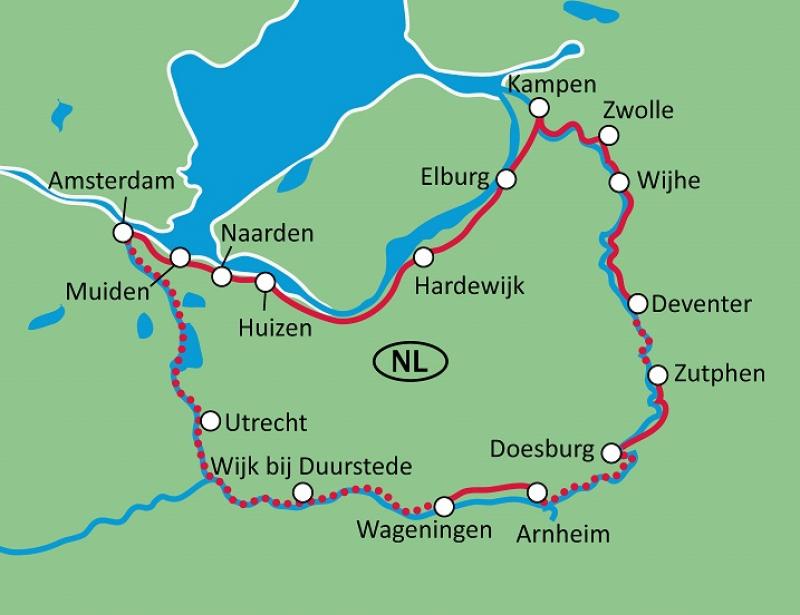 Karte Hanseroute mit Rad + Schiff