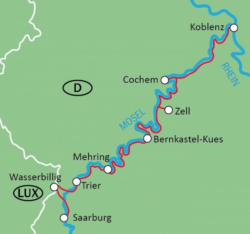 Karte Tourenverlauf Koblenz-Saarburg