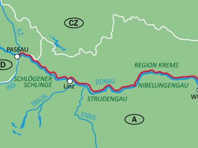 Karte Donauradweg Passau - Wien / Standard