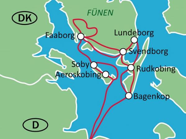 Karte Dnische Inseln mit Rad + Schiff
